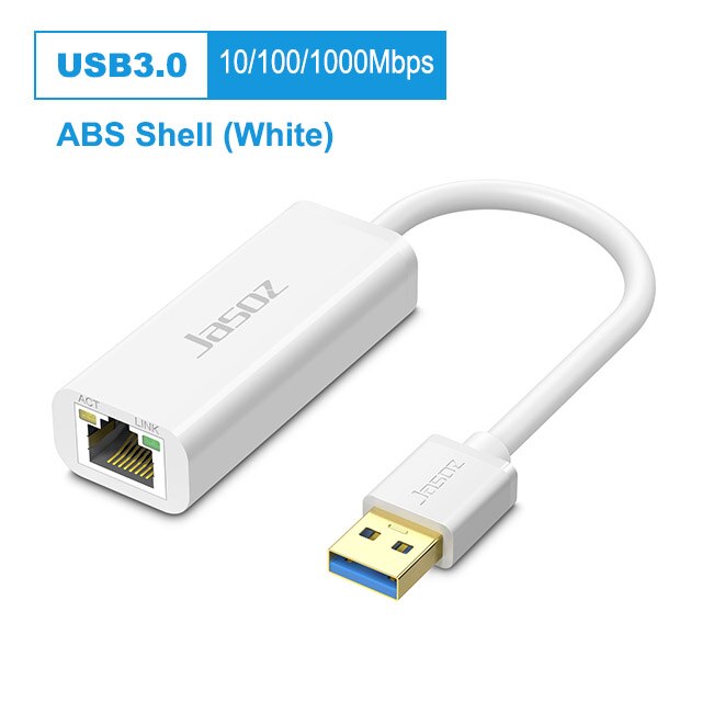 Jasoz USB3.0 Ethernet Adapter USB Network Card to USB RJ45 Lan 1000Mbps Gigabit Connector For PC Windows7/8/10 Nintend Switch: white