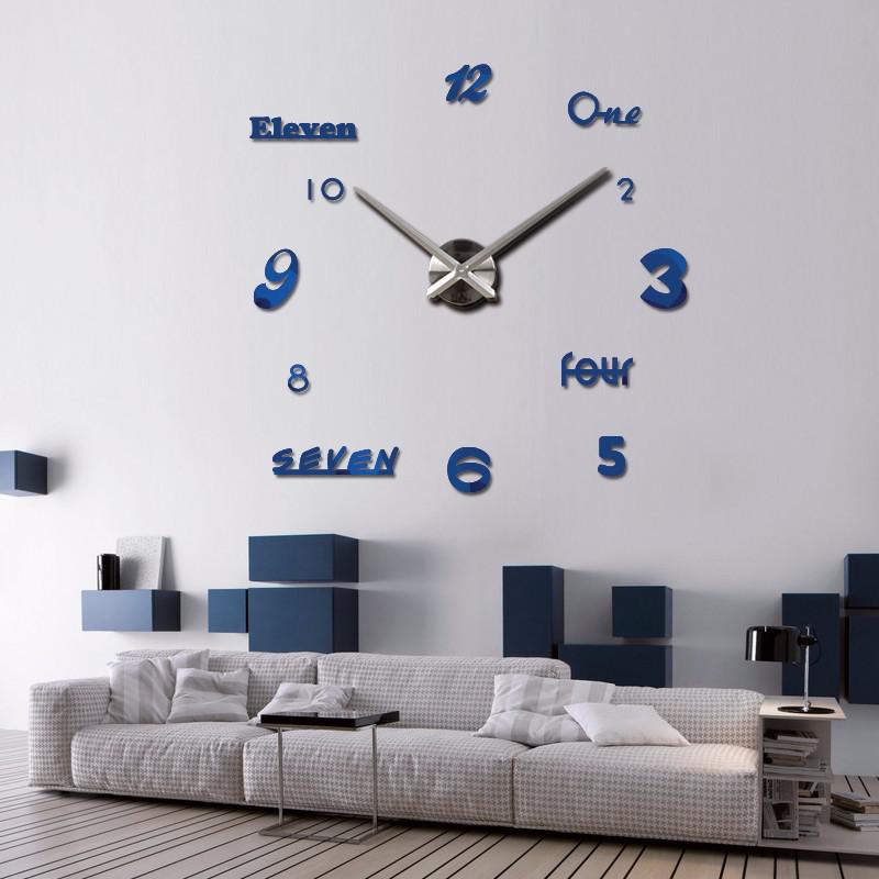 3D Wandklok Horloge Modern 3D Diy Acryl Spiegel Stickers Horloges Woonkamer Quartz Naald Europa Wandklokken Grote size: Blauw / 47 Inch