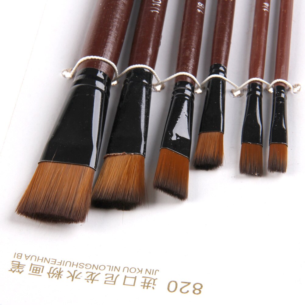 6 pincéis acrílicos do gouache da pintura a óleo de náilon dos pces para o artista fornece o conjunto b95a da aguarela