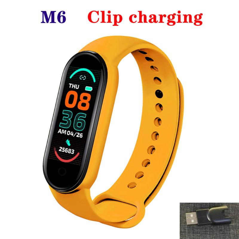 M6 smart sport band bluetooth skridttæller fitness tracker armbånd puls blodtryk smart ur til huawei xiaomi iphone: B05- gule  m6