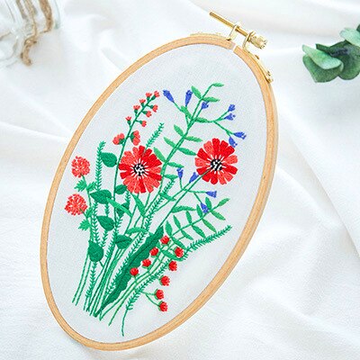Nemt gør-det-selv broderisæt blomstertrykt håndlavet håndarbejde korssting for begyndere swing kunst maleri håndværk boligindretning: 3 / Oval træbøjle