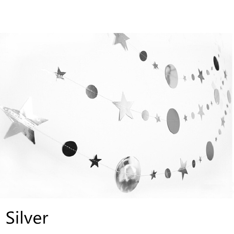 Guirnalda circular de Estrella de oro y plata de 4m para decoración de fiestas guirnaldas de papel decoración para boda cumpleaños decoración para dormitorio infantil, suministros: silver