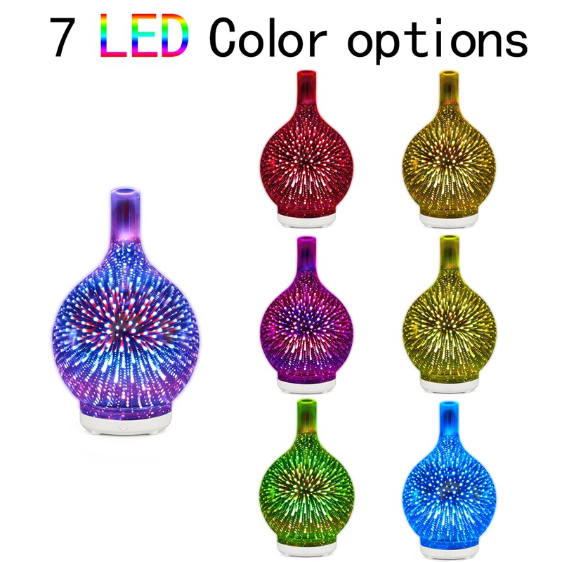 3D Vuurwerk Glas Usb Luchtbevochtiger Met 7 Kleur Led Nachtlampje Aroma Essentiële Olie Diffuser Cool Mist Maker Voor home Office