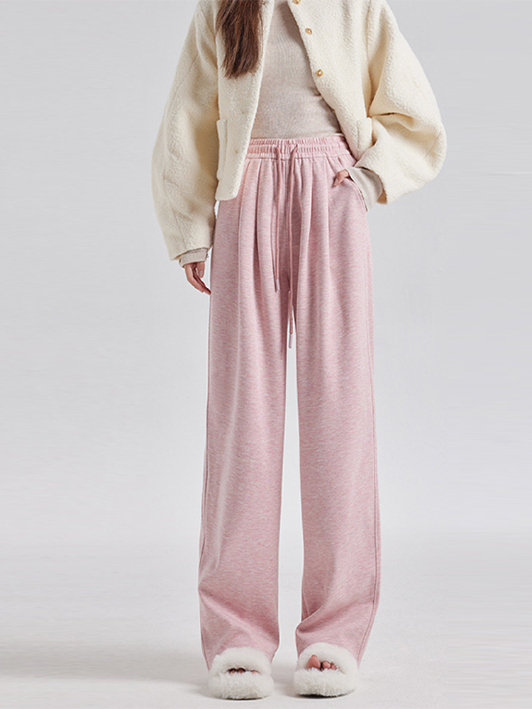 Pantalones de chándal holgados de lana y Cachemira para mujer, pantalones deportivos rectos de cintura alta elásticos cálidos informales para mujer, pantalones de de invierno 2024