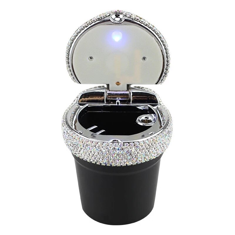 Strass Draagbare Auto Asbak met Led Licht Kristal Diamant Auto Ash Tray Asbak Opslag Bekerhouder voor Meisjes Auto Accessoires