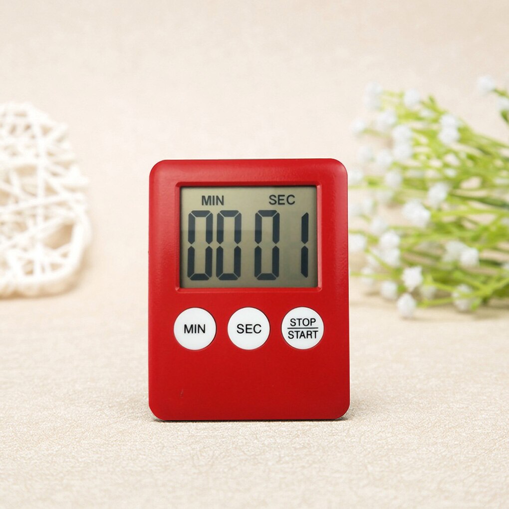 Digital Cooking Timer LCD Display Baking Countdown Alarm Button Operation Kitchen Timer, Silver