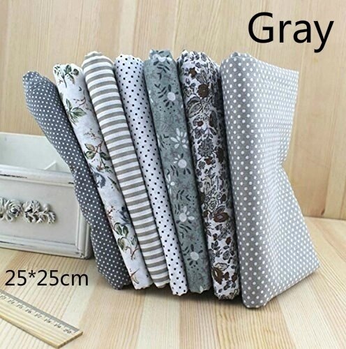 7Pcs/set Square Assorted Pre-Cut Cotton Quilt Fabric Floral Fabric DIY Craft Sewing 25x25cm: Gray