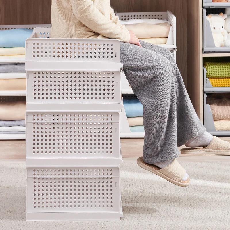 Caja de almacenamiento plegable para armario, organizador de cajones de plástico, cestas de estantes apilables, armario de tela, divisores extraíbles para el hogar y la Oficina, 4 Uds.