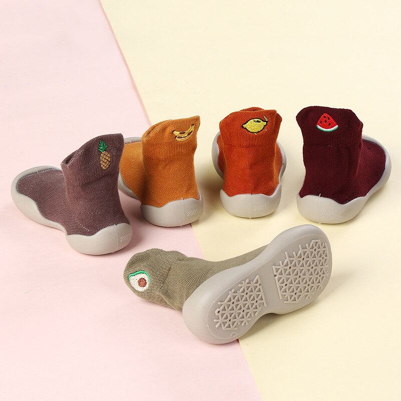 Baby Shoes First Shoes Cute Fruit Embroidery Toddler Shoes First Walker Boys Girls Soft Rubber Sole Kids Anti-Slip Booties
