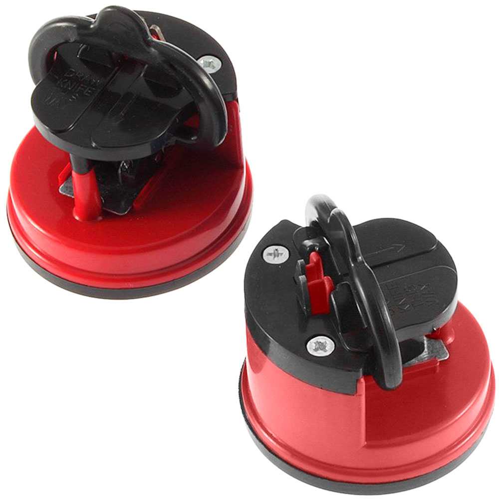 OcioDual Afilador de Cuchillos Tijeras Navajas Manual con Ventosa Fijacion Carburo Tungsteno Rojo Base para Cocina Palanca