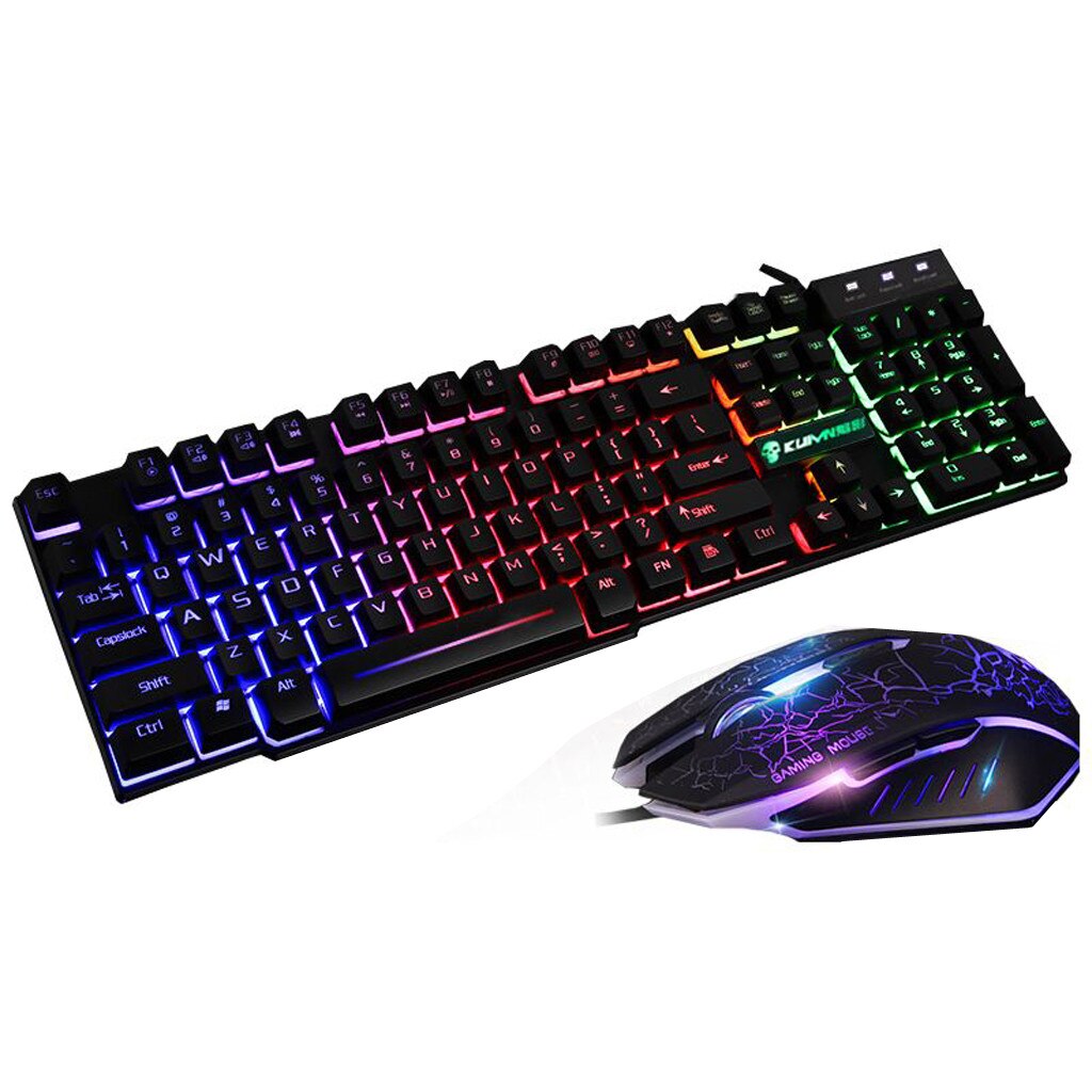 T6 Regenbogen Hintergrundbeleuchtung Usb Ergonomische Spielen Bunte Tastatur und Maus einstellen für PC Laptop für Tablette Schreibtisch Russische aufkleber