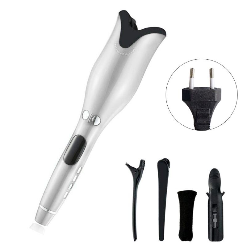 Automatic Hair Curler Ceramic Infrared Heating Auto Rotating Curling Iron: EU plug white