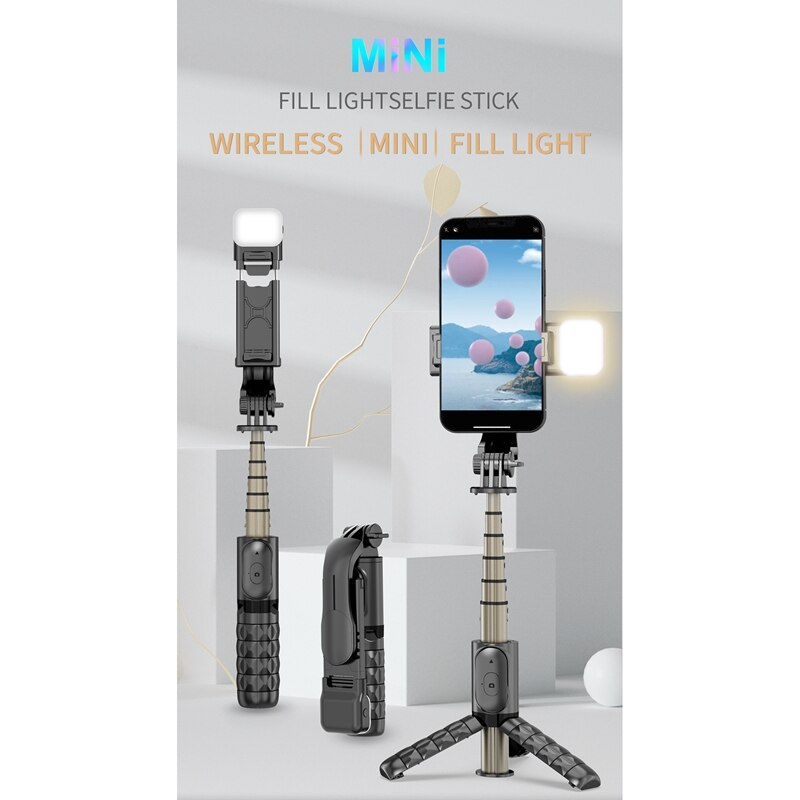 Kabelloser bluetooth-selfie-stick, faltbares mini-stativ, multifunktionaler ständer mit fülllicht für ios und android