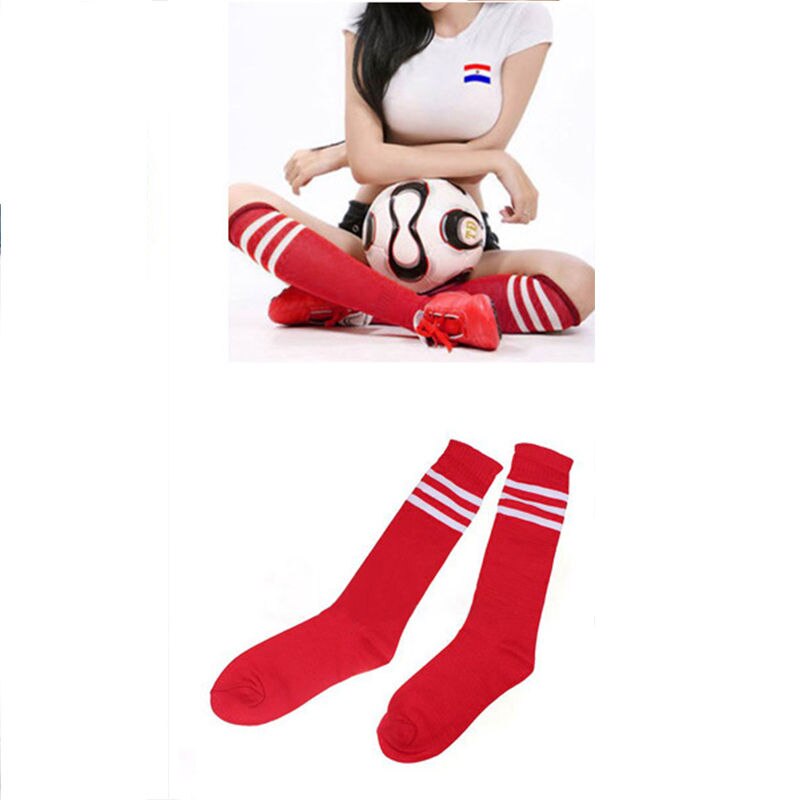 Chaussettes hautes au dessus du genou pour filles et femmes, longues et rayées, Sexy, pom-pom girl,: Red