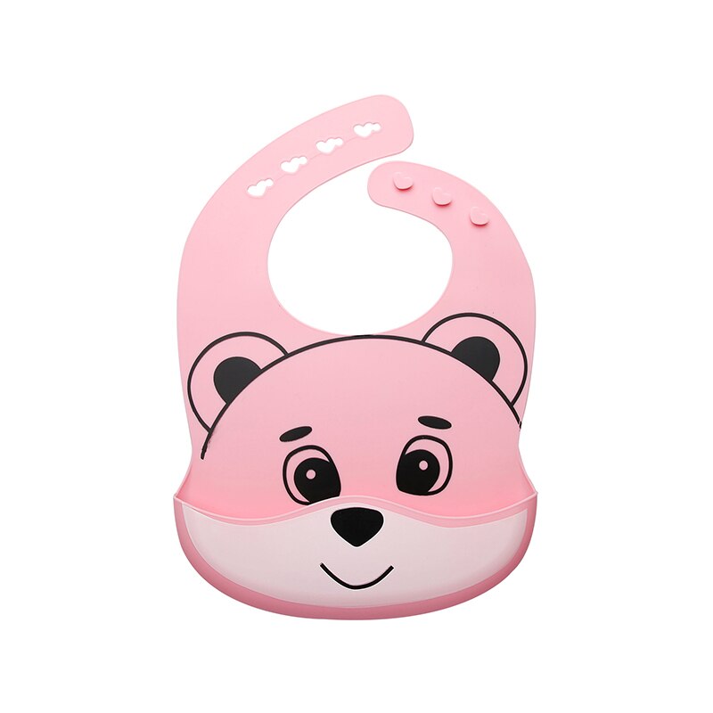 Lassen sie machen Cartoon Bär Baby Lätzchen Wasserdichte BPA FREI Silikon Baby Lätzchen Mit Tasten Kleinkind Mädchen Jungen Einstellbare Baby fütterung: pink