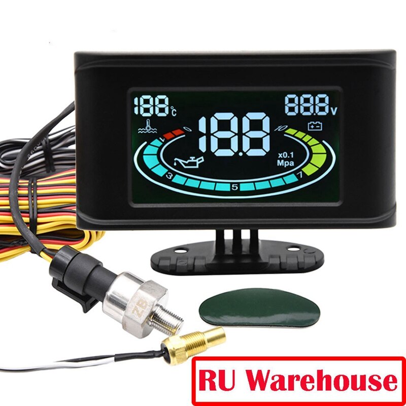 3 In 1 Lcd Digitale Auto Oliedrukmeter Voltmeter Voltage Gauge Water Temperatuurmeter + Sensor Voor 12V/24V Auto Vrachtwagen: Default Title