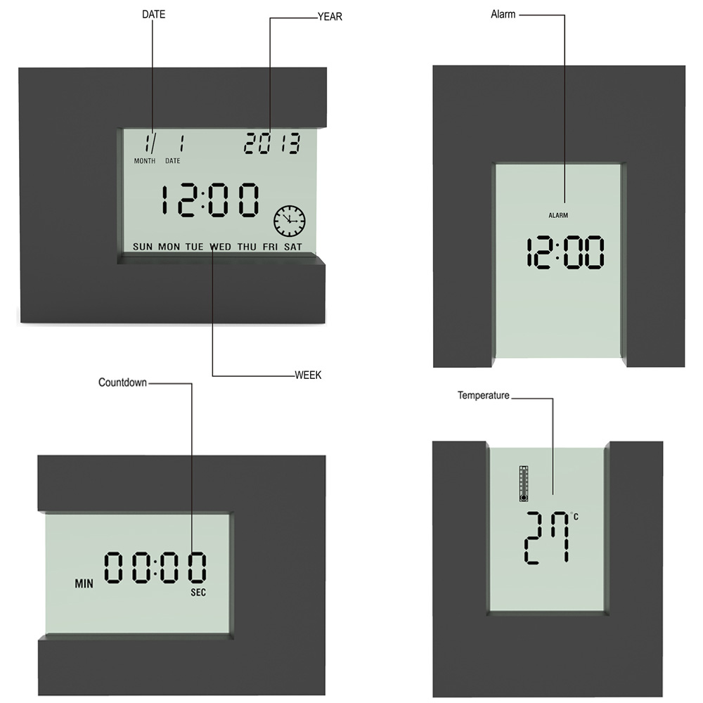 4 in1 Digital Table Clock Electronic Alarm Clock LCD Display Timer Calendar Temperature Home Office Weather Station Thermometer