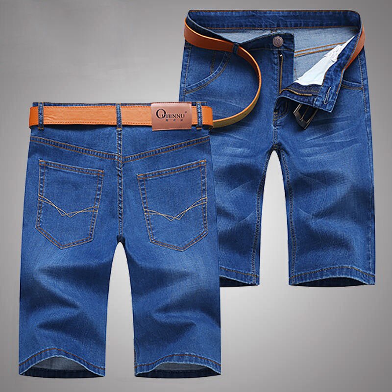 Summer Men Business casual Denim Shorts Stretch Slim Straight Thin Blue Cotton Short Jeans Male Brand Clothes