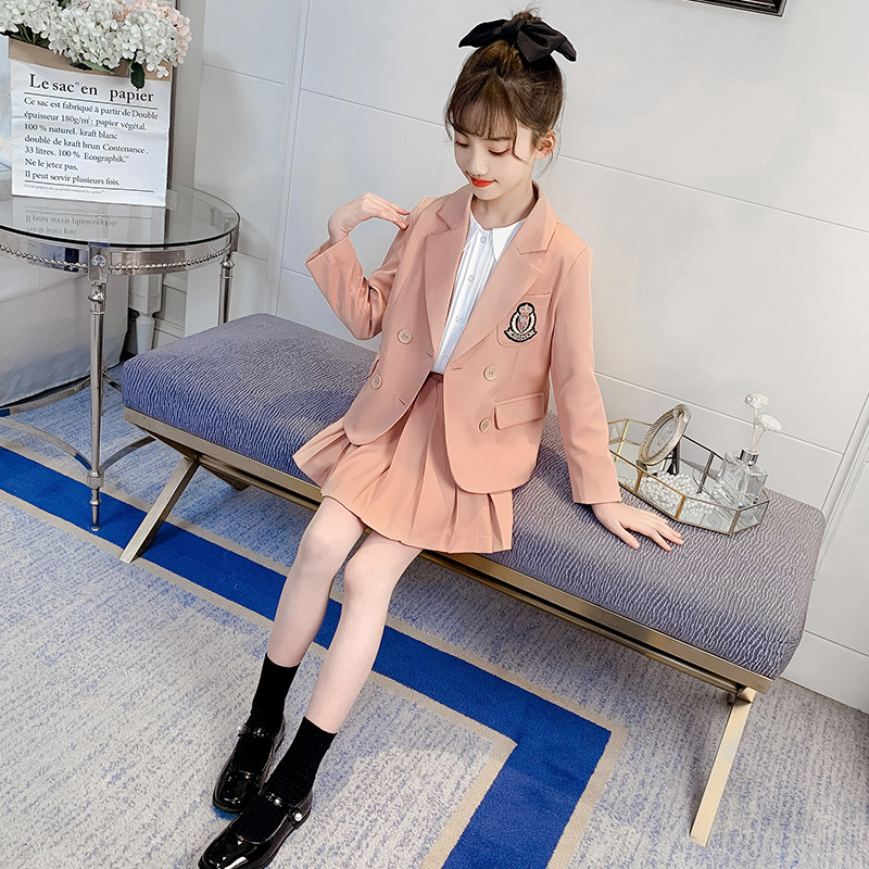 Traje de uniforme escolar Jk para niña, conjunto de Blazer liso para niña, faldas, conjunto de ropa, traje de baile para