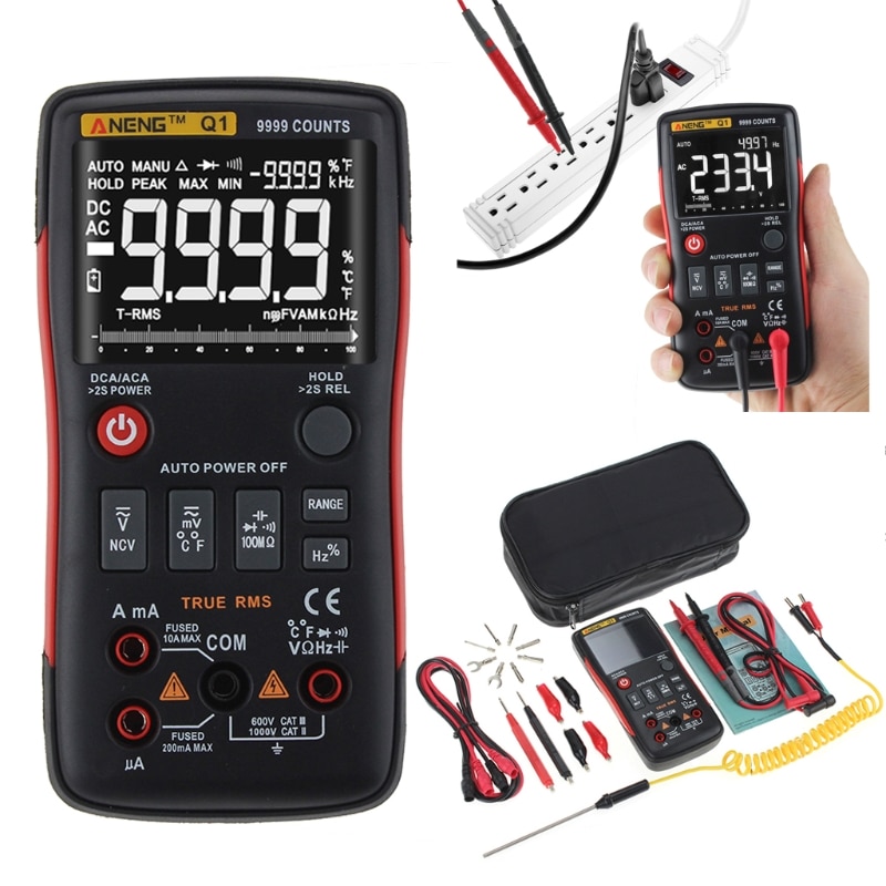 Q1 True-RMS Digital Multimeter Auto Button 9999 Counts Analog Bar Graph Tester Measurement Instruments