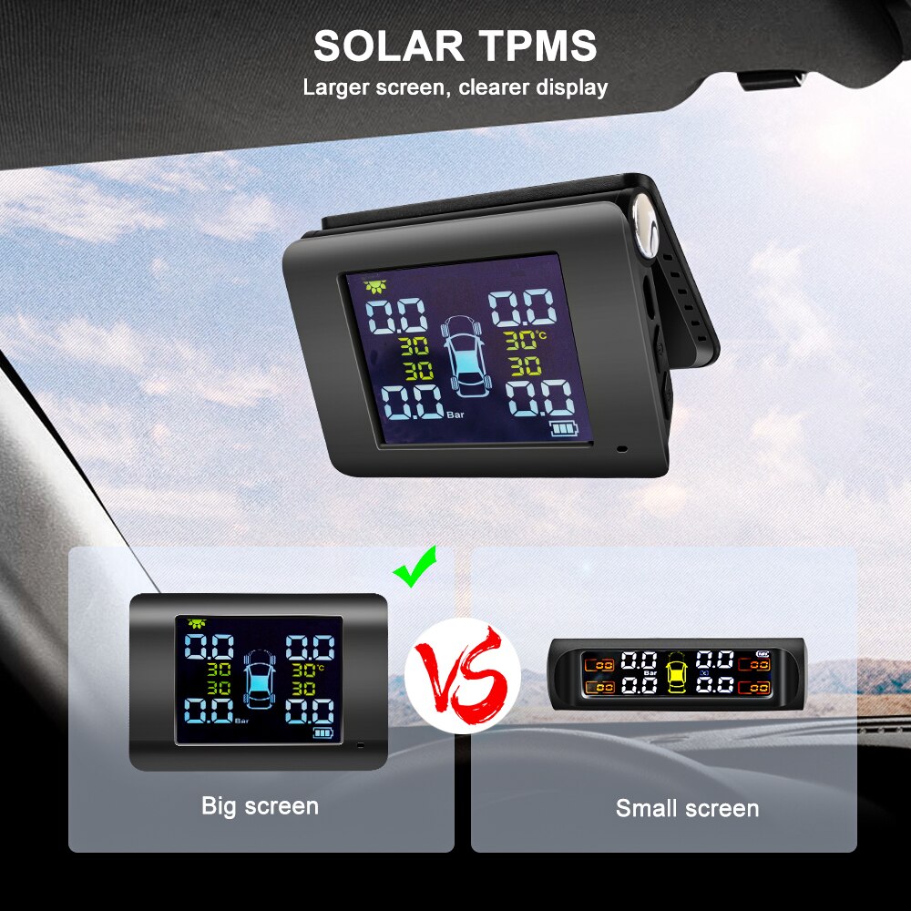 Tpms Zonne-energie Tpms Auto Bandenspanning Alarm 90 Verstelbare Monitor Auto Security System Tyre Pressure Temperatuur Waarschuwing