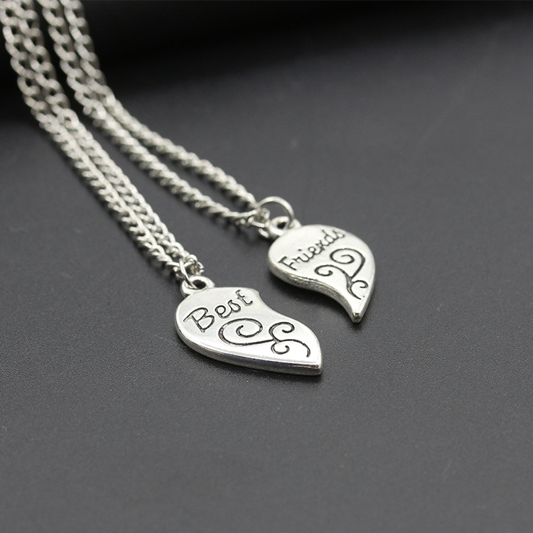 Best Friends gold heart pendant bestie heart Mosaic pendant engraved necklace