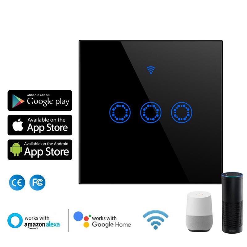 thumbnail image 2 of EU 86 Style WiFi Smart Wall Light Switch – KS-601 Tempered Glass – Works With Alexa – Touch Control White 2 of 5