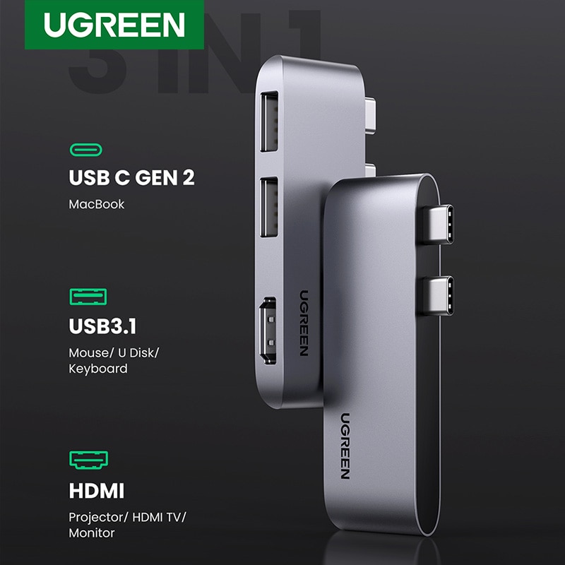 Ugreen Usb C Hub Ultra Mini Usb Type C Hub Naar Hdmi 4K Usb 3.1 10Gbps Usb Hub voor Macbook Pro Air - Kabel Gratis Usb Hub