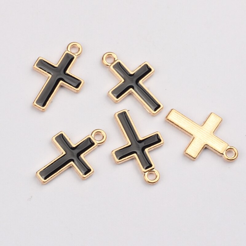 50pcs/lot Zinc Alloy Mini Cross Enamel Charms For DIY Jewelry Making Finding Accessories: black