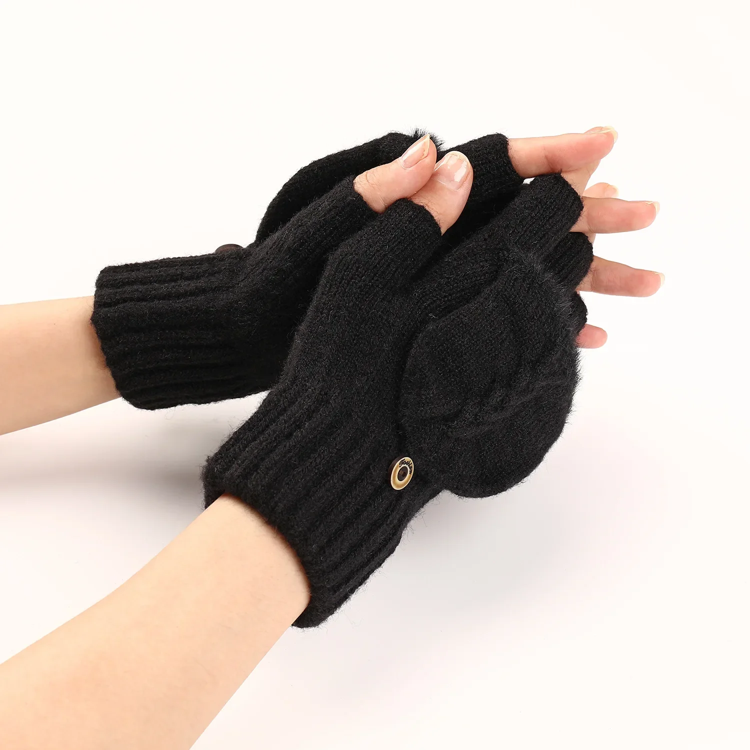 Gants en laine sans doigts pour femmes, tricotés, sans doigts exposés, épais, mitaines chaudes et épaisses pour l'hiver