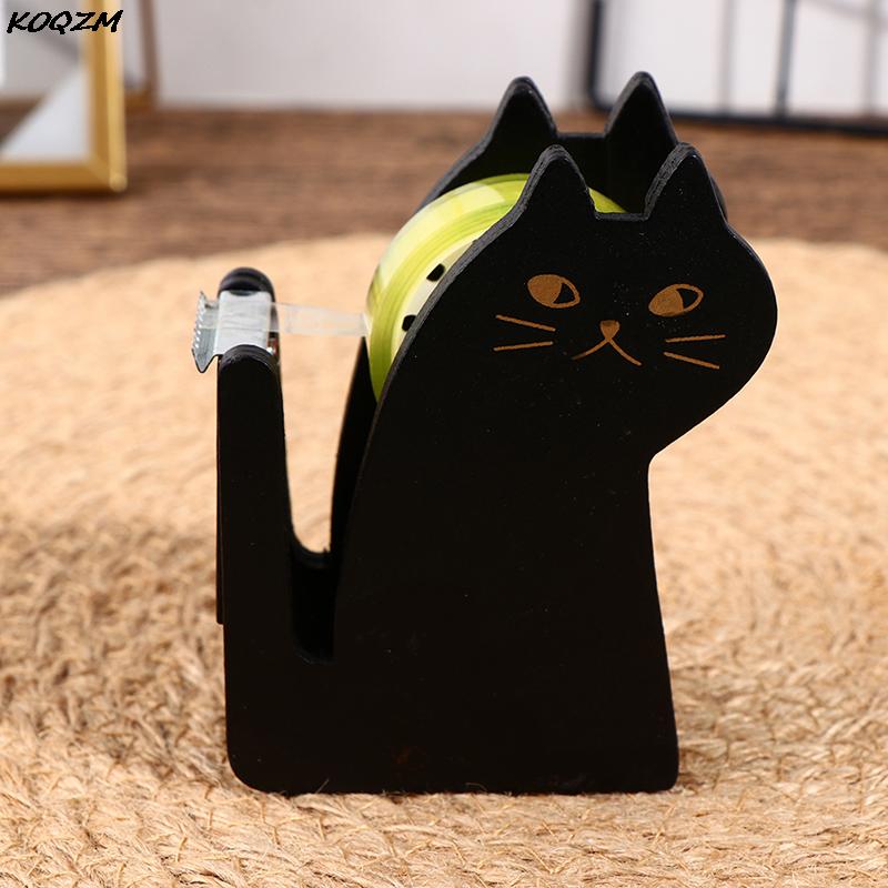 Distributeur de ruban adhésif en bois Vintage, dessin animé chat mignon rouleau coupe-ruban, support de ruban Washi, outil d&#39;emballage manuel, accessoire de bureau