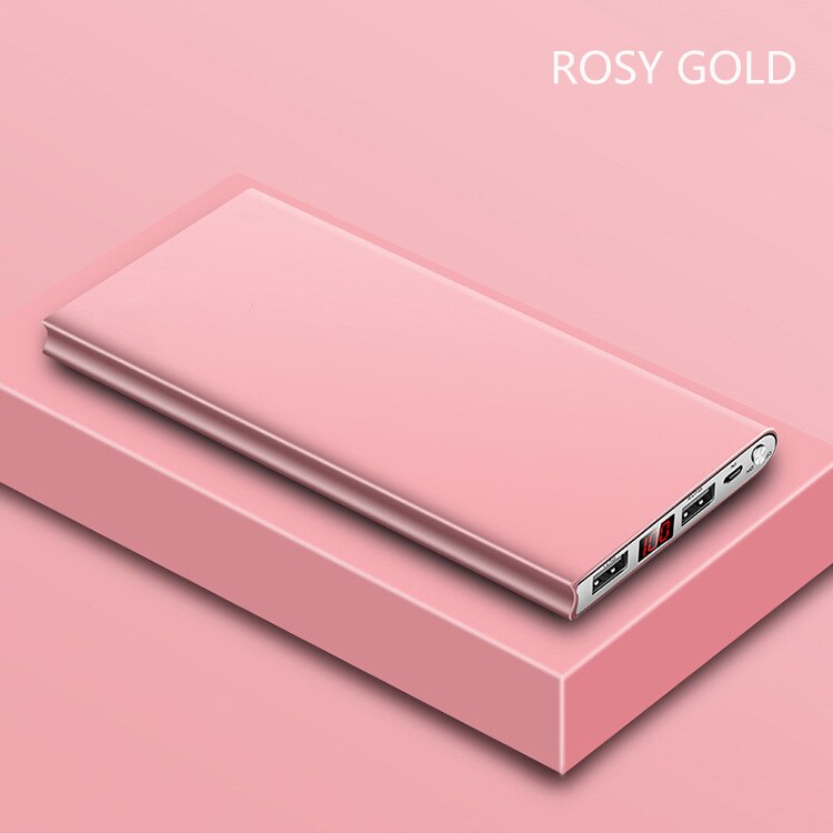 20000mAh Portable Ultra thin Power Bank External Battery Dual USB Poverbank for Smart Mobile Phones Tablet Powerbank: Rosy Gold