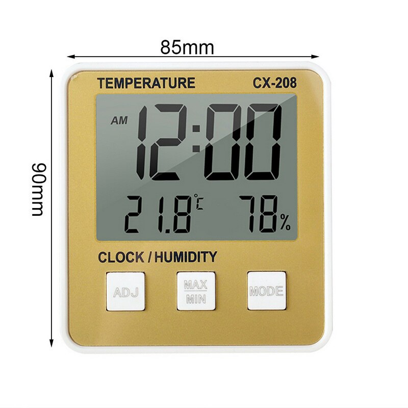 Indoor Outdoor Digital Wireless Thermometer Hygrometer With Clock LCD Display Temperature Humidity Meter: CX-208 golden
