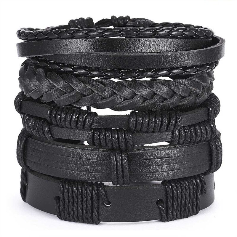 Pulseras trenzadas de cuero multicapa para hombre, brazaletes de cuerda hechos a mano, con forma de búho, hoja y estrella, para: 06