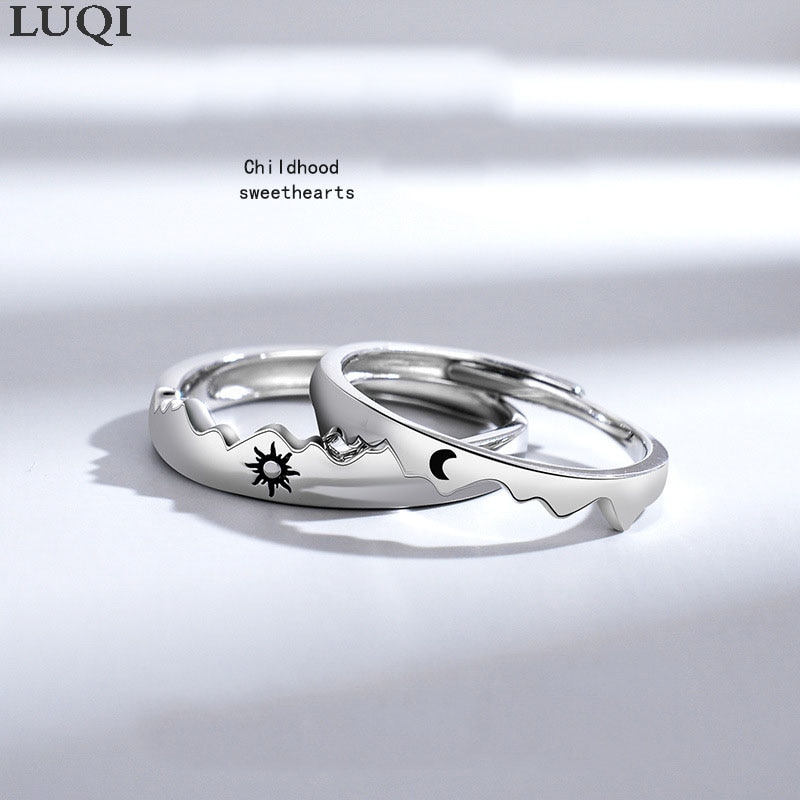 Men's and Women's S925 Silver Plated Platinum Personality Mountain Sea Sun Moon One Couple Rings JZ136