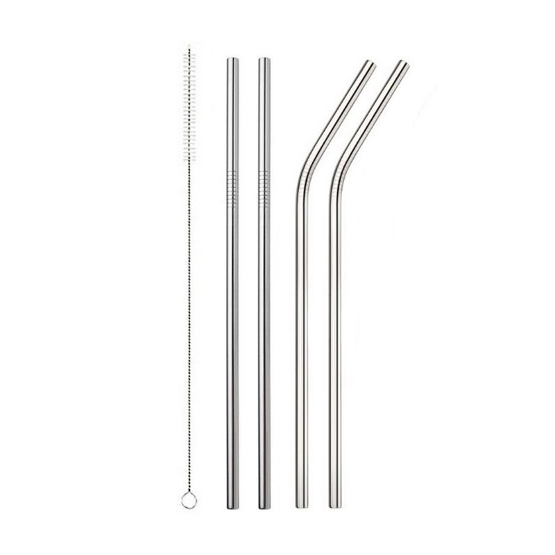1/2/4pcs Stainless Steel Straw Reusable Metal Drinking Straw With Cleaner Brush For Home Party Barware Bar Accessories ^1: K