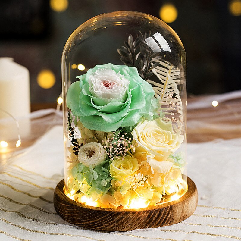 Warme Romantische Ewige Blume Handgemachte Konservierte Echt Rose Glas Abdeckung Unsterblich Blumen Valentines Schild Hochzeit Liefert: 10