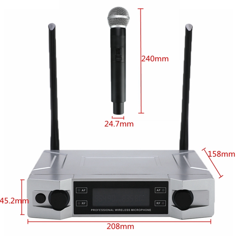Sistema de micrófono de Karaoke Inalámbrico UHF de pantalla LCD con micrófono de mano Dual KTV