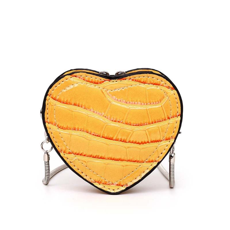 Dejlige piger skuldertaske hjerteformet mærke kvinder serpentine læder crossbody taske kæde læbestift skulder håndtaske: Gul