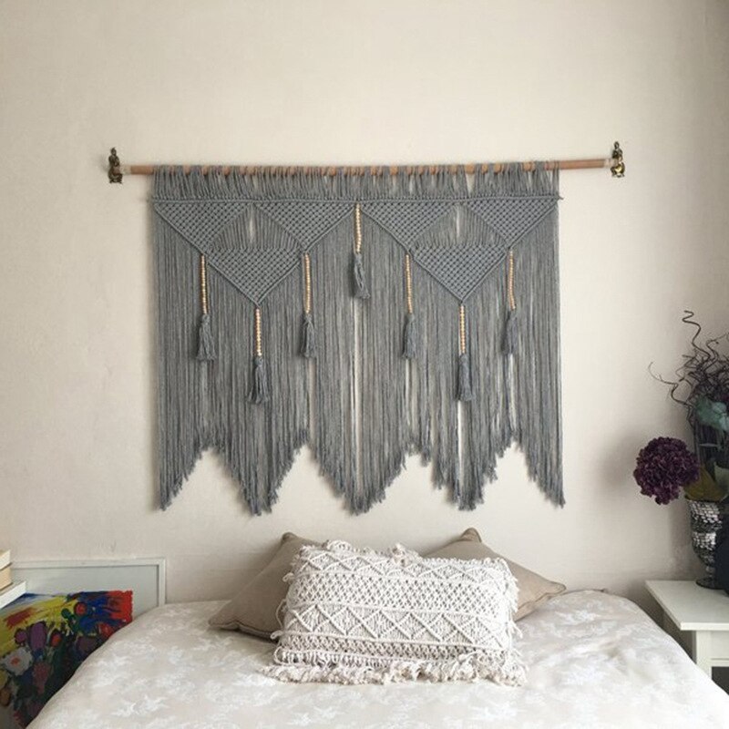 Macrame vägghängande handvävt bohemiskt bomullstrep boho gobeläng heminredning （utan pinnar）: 1