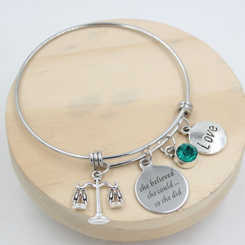 Roestvrij Staal Bangle Schalen Van Rechtvaardigheid Armband Birthstone Charms Armband Paralegal Advocaat Lega Assistent Sieraden