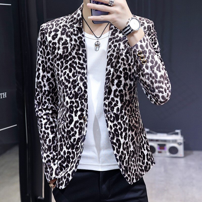 Blazer Uomo Invernale Slim Fit Con Stampa Leopardata – Giacca Elegante Per Eventi Formali E Uscite Casual