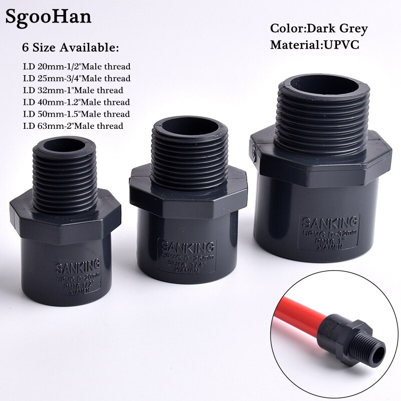 1/2"~2" Male Thread UPVC Pipe Dark Grey Straight Connector Aquarium Water Tank Pipe Quick Equal Joint Garden Irrigation Fittings