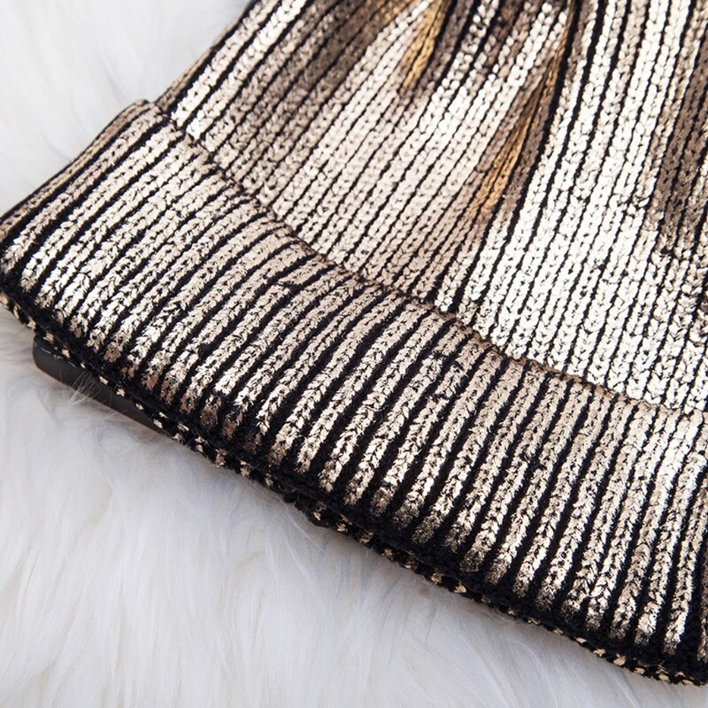 Chapéu de gorro de crochê de malha brilhante metálico quente com pom pom