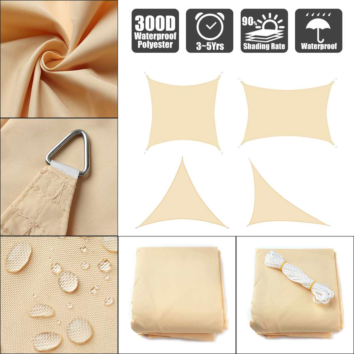 Right-angled triangle square rectangular beige rectangular square home garden outdoor waterproof sunshade canvas