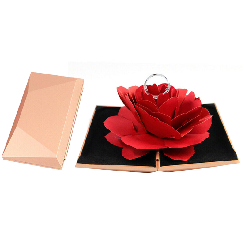 Rotating Rose Ring Box Folding Jewelry Storage Box Case for Proposal Wedding Engagement DTT88: Rose Gold