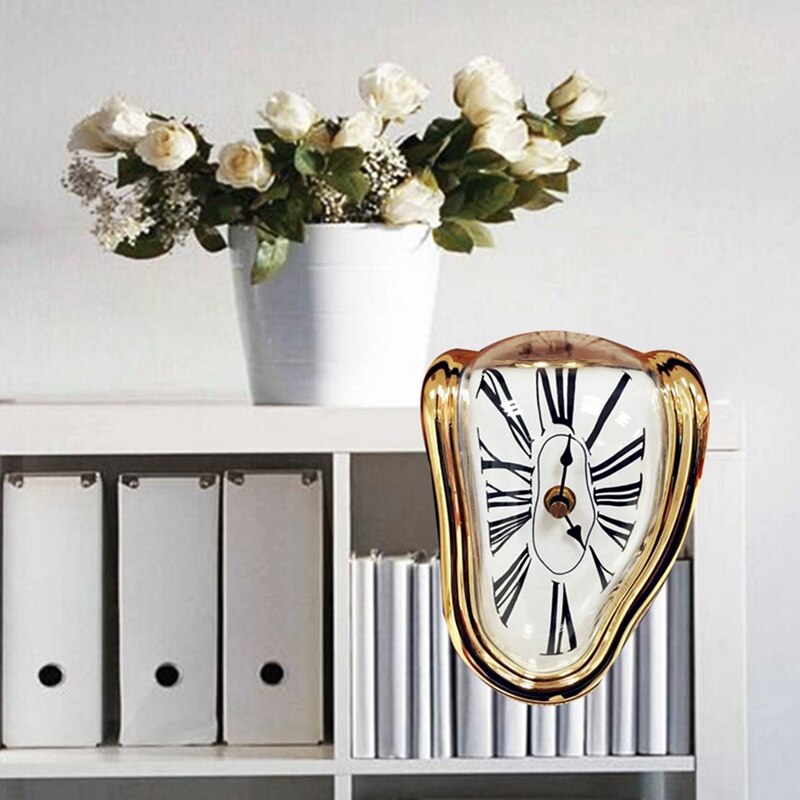 Horloge de fusion, horloge torsadée de Type bloc, horloge fondue pour la maison décorative bureau étagère Table de bureau drôle, or