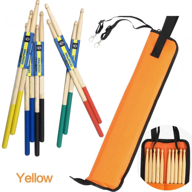 5 Pair Maple Wood Drum Sticks 5A Wood Tip Student Drum Sticks In Color Red / Yellow / Green/ Blue with Bag Waterproof Oxford: Plum