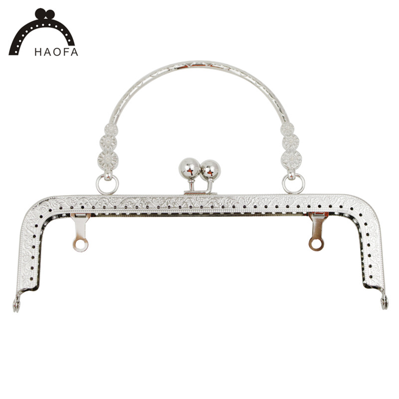 HAOFA 4pcs 20cm Small Flower Handle Sewing Purse Metal Frames Antique Accessories For Bag kiss clasp bag frame: Silver