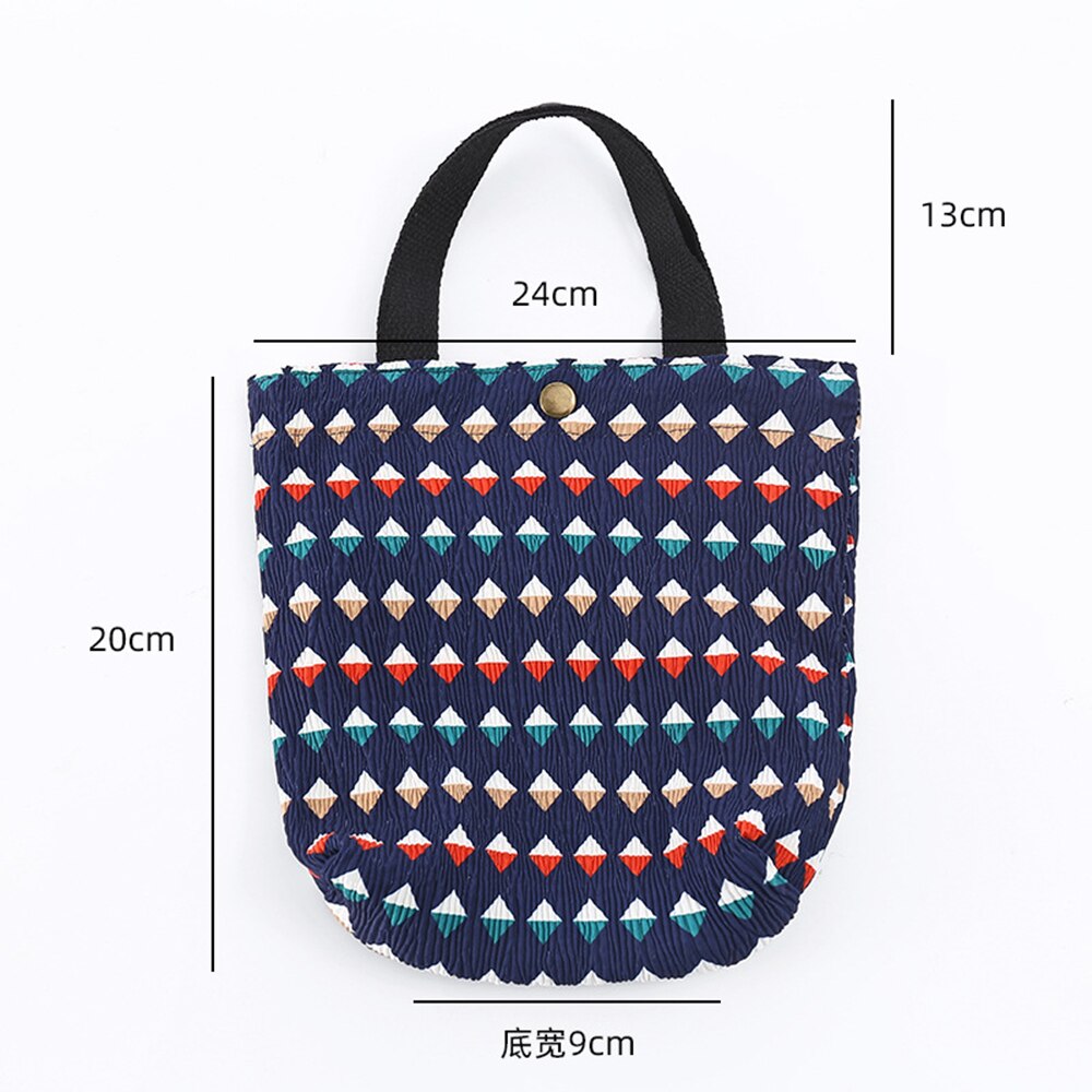 Mini bolsa de tela fresca portátil para mujer, bolso de mano con estampado de arrugas, enfriador térmico aislado, Bento, fiambrera, Tote, almacenamiento de Picnic